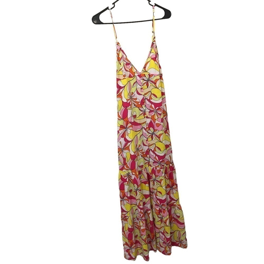 3/$15 Justfab neon pink and yellow floral maxi dress